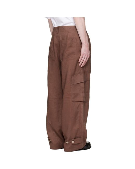 Marni Brown Wave Logo Ramie Cargo Pants for men
