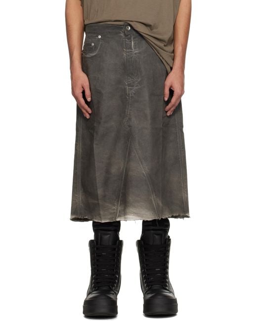 Rick Owens Black Hollywood Godet Denim Midi Skirt for men