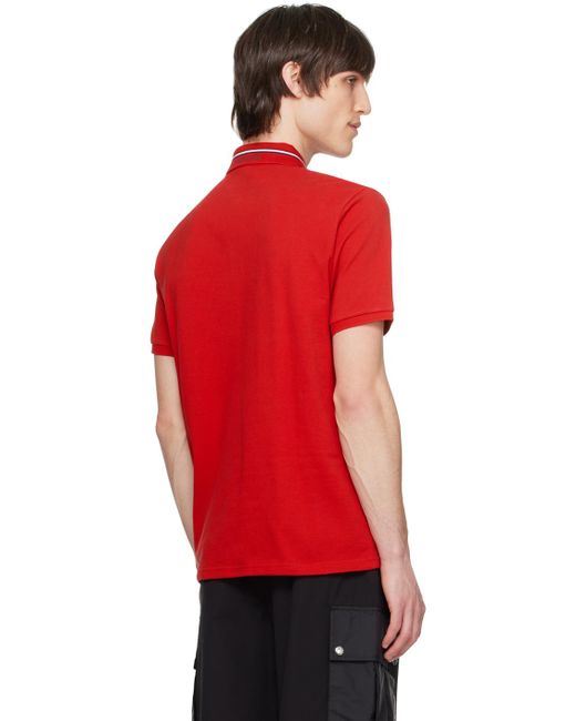 メンズ Moncler レッド ロゴパッチ ポロシャツ Red