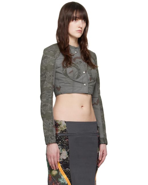 MARINE SERRE Black Khaki & Gray Camouflage Jacket