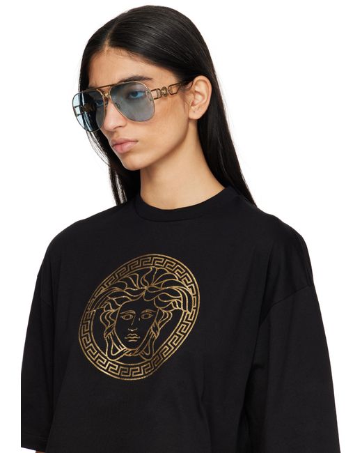 Lunettes De Soleil Aviateur Dorées À Ferrures À Logo Medusa '95 Versace en coloris Black