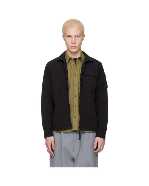 C P Company Black Organic Gabardine Zipped Lens Overshirt for men