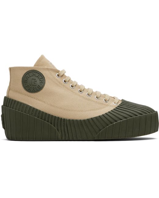 Balmain Black Khaki Riff Low Canvas Sneakers for men