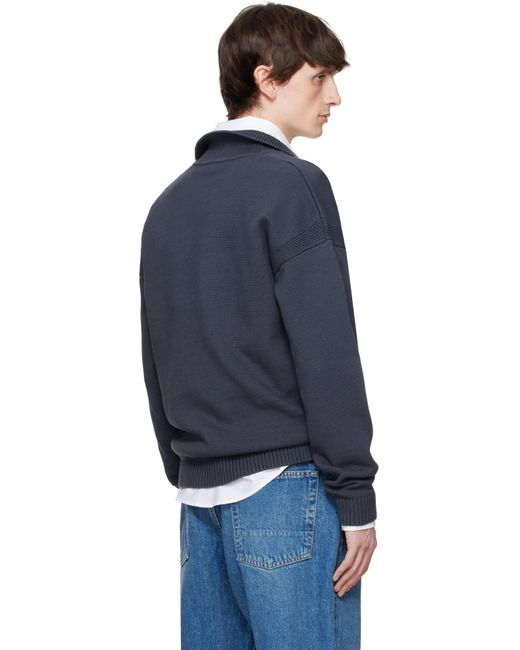 メンズ Maison Kitsuné グレー ボールド フォックスヘッド パッチ コンフォート ニットポロシャツ Blue