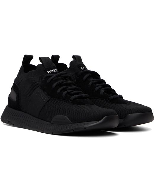 Boss Black Suede Trim Knitted Upper Sneakers for men
