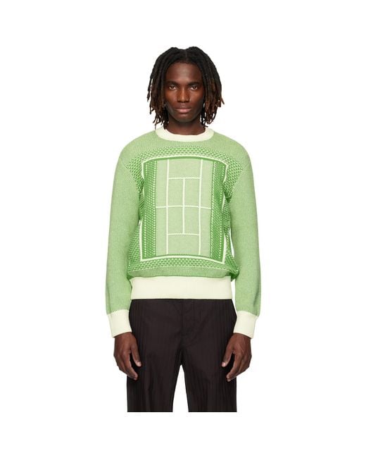 Lacoste Green Tennis Court Graphic Jacquard Sweater for men