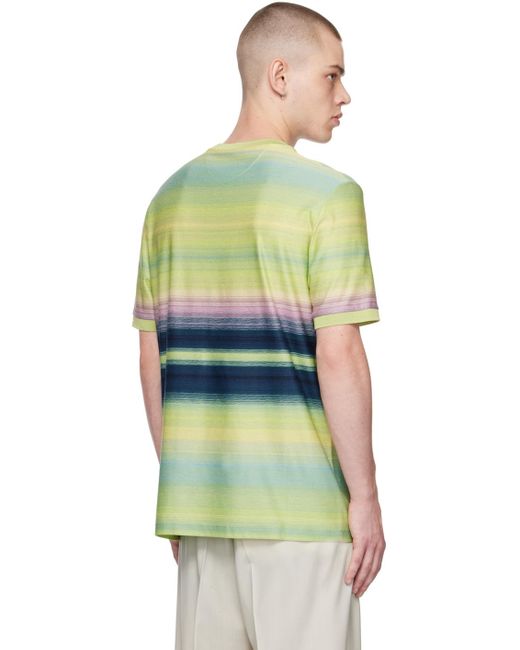 Paul Smith Green Yellow Untitled Stripe T-shirt for men
