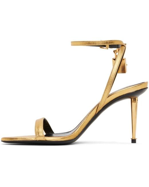 Sandales à talon aiguille dorées à bout pointu et à cadenas Tom Ford en coloris Metallic
