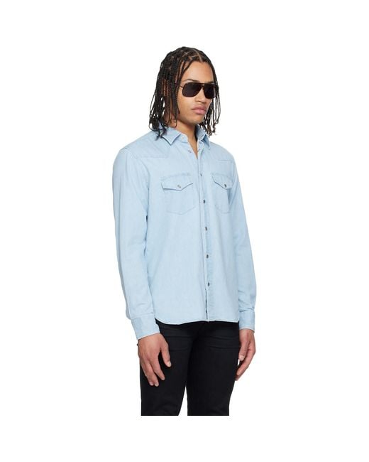 Tom Ford Blue Denim Chambray Western Shirt for men