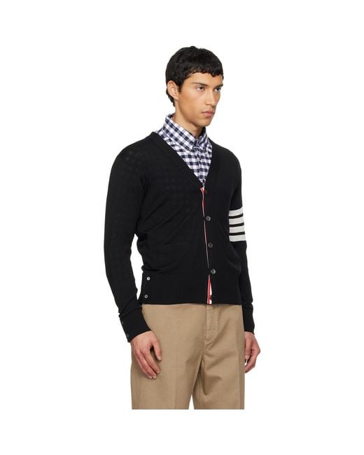 Thom Browne Black Merino Wool 4-Bar Classic V-Neck Cardigan for men