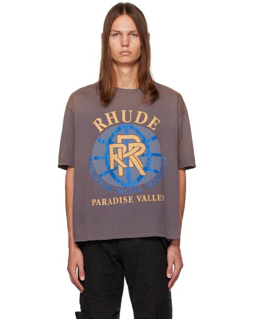 Rhude Black Gray 'paradise Valley' T-shirt for men