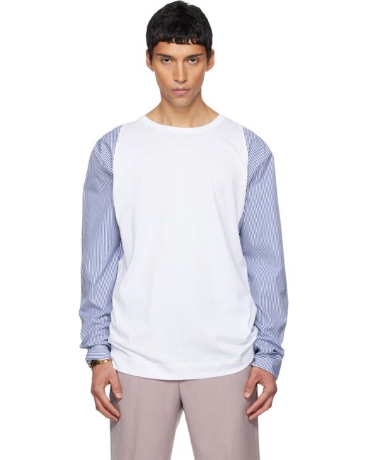 T-Shirt Blanc À Manches Contrastées Dries Van Noten pour homme en coloris White