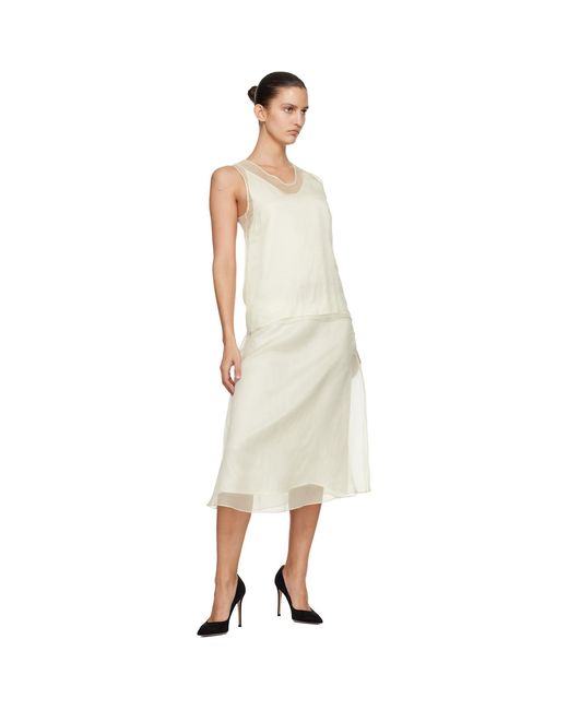 AMI Natural Off- Silk Sheer Trapeze Midi Skirt