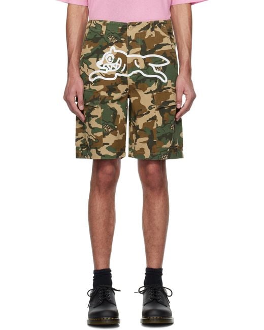 ICECREAM Green Khaki Running Dog Woodland Camo Cargo Shorts for men