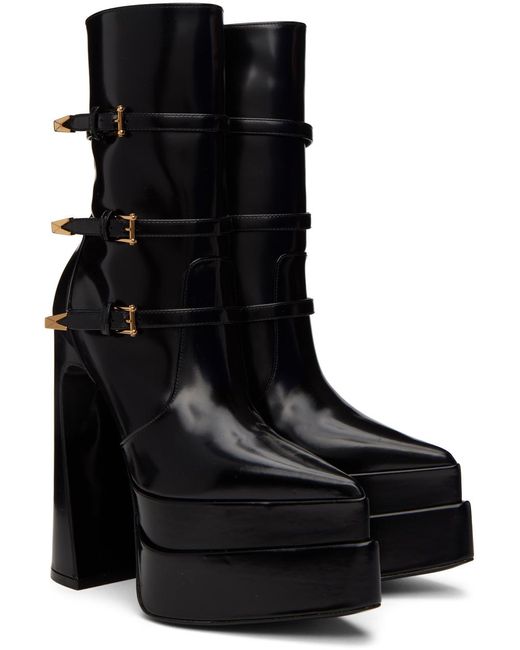 Versace Black Aevitas Pointy Platform Boots