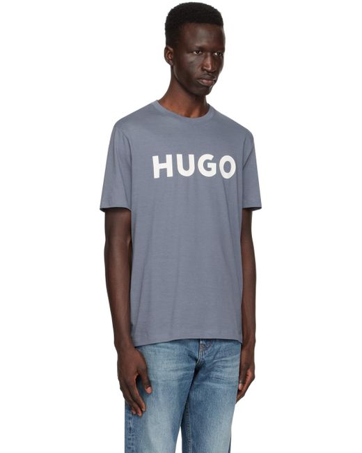 メンズ HUGO ブルー ロゴプリント Tシャツ Black