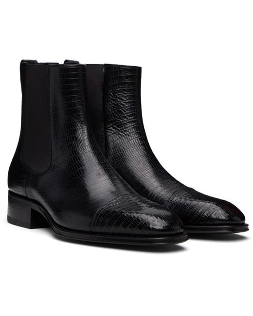 Tom Ford Black Printed Tejus Chelsea Boots for men