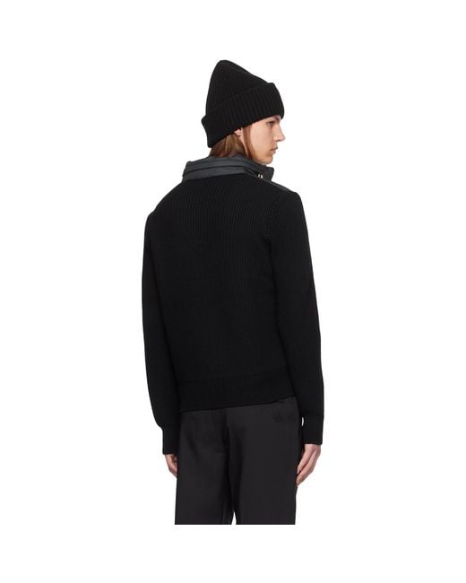 Moncler Black Wool-Blend Down Hooded Jacket for men
