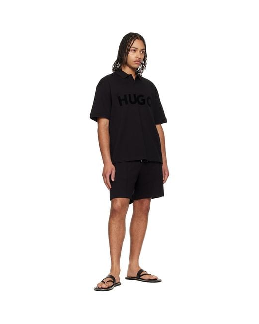 HUGO Black Oversize-Fit Contrast Logo Polo for men