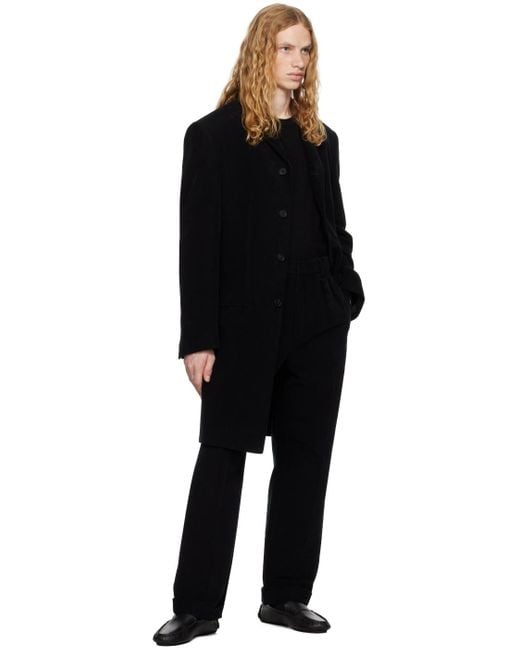 The Row Black Brushed Twill Notched Lapel Coat for men