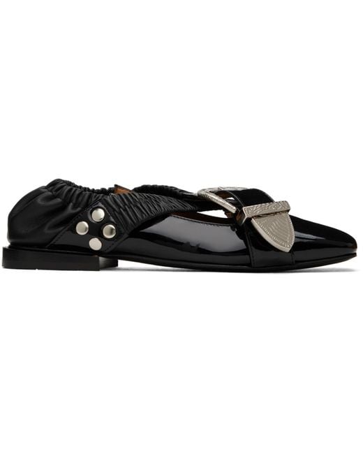 Toga Black Buckle Ballerina Flats