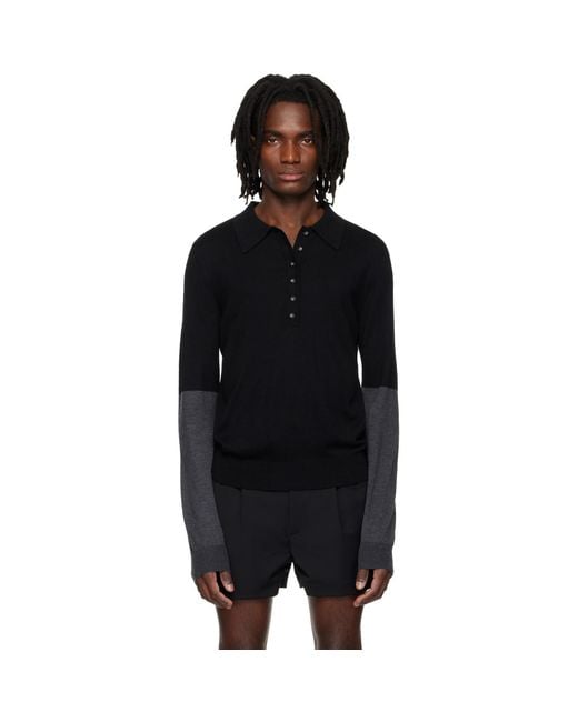 Entire studios Black Split Sleeve Polo for men