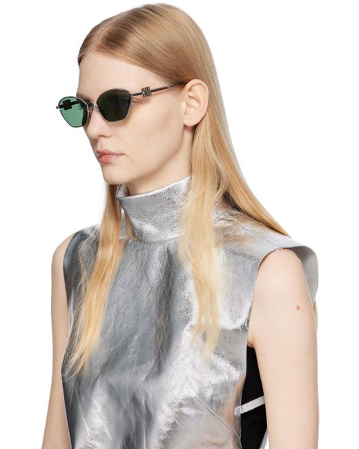 Loewe Silver Anagram Hexagonal Cat-eye Sunglasses in Green  display picture 1