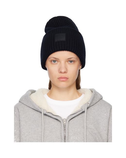 Acne Blue Large Face Logo Beanie