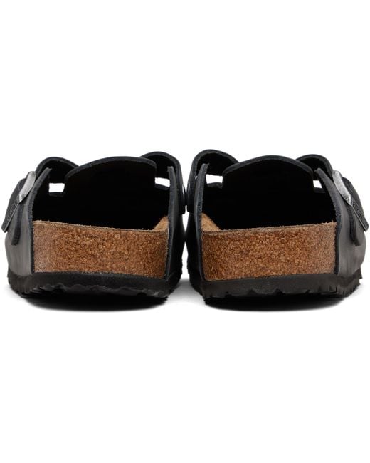 Birkenstock Black Regular Boston Oiled Leather Slip-On Loafers for men