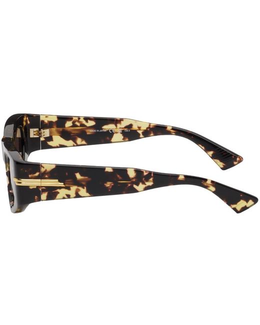 Bottega Veneta Black Tortoiseshell Classic Oval Sunglasses for men