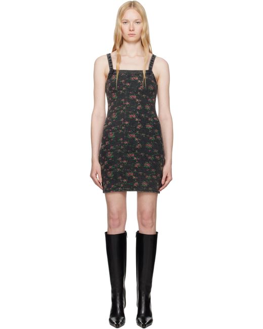 Alexander Wang Black Floral-Print Waffle Knit Minidress