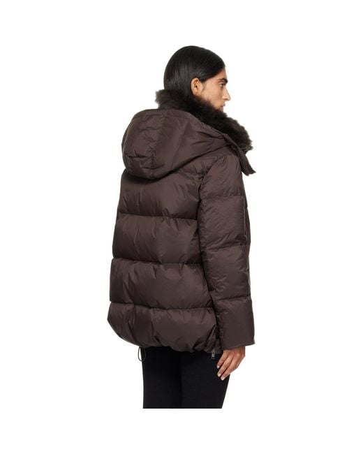 Yves Salomon Black Waterproof Technical Lambswool Trim A-Line Down Jacket