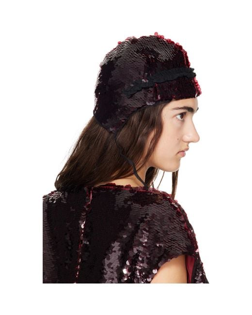 Simone Rocha Black Burgundy Sequin Bonnet