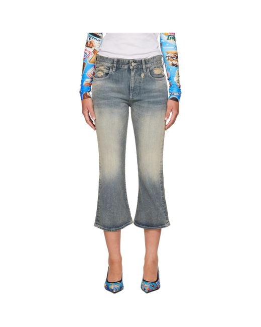 Balenciaga Blue Lace Flared Capri Jeans