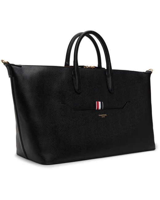 Thom Browne Black Pebble Grain Leather Soft Duffle Bag for men
