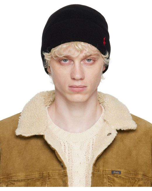 Polo Ralph Lauren Black Embroidered Beanie in Brown for Men Lyst