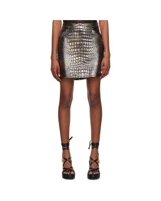 Tom Ford Black Silver Croc-embossed Miniskirt