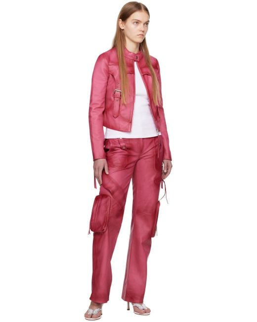 Blumarine Red Pink Spiral Leather Cargo Pants