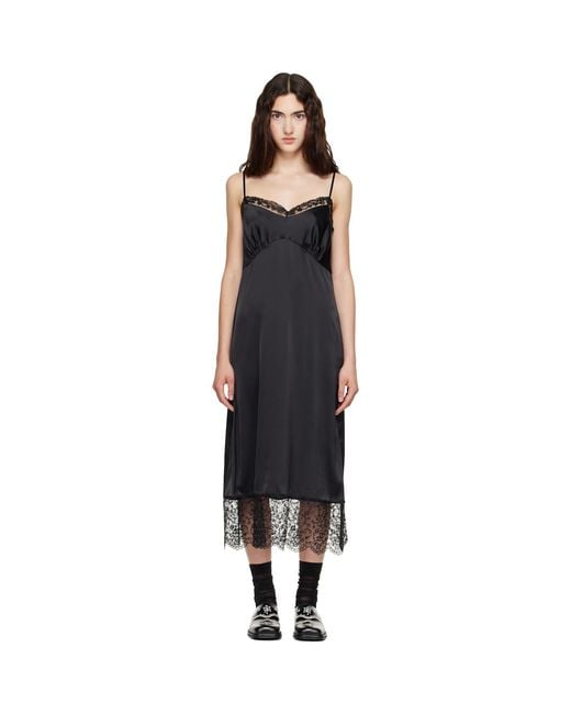 Simone Rocha Black Lace Trim Slip Midi Dress