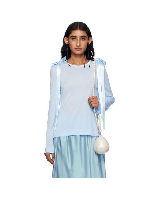 Simone Rocha Blue Ssense Exclusive Bow Ribbon Tail Long Sleeve T-Shirt