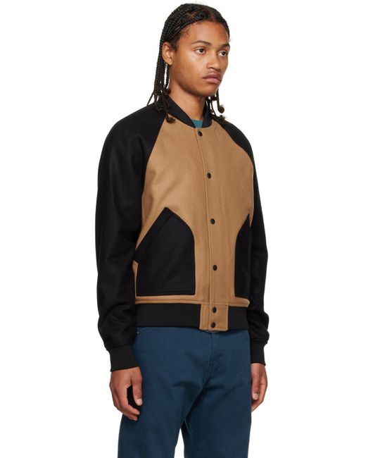 Paul Smith Beige & Black Varsity Bomber Jacket for men