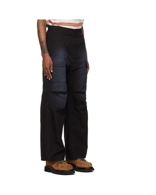 we11done Black Washed Multi Pocket Cargo Pants for men