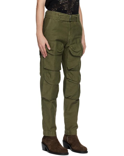 Dries Van Noten Green Khaki Garment-dyed Cargo Pants for men