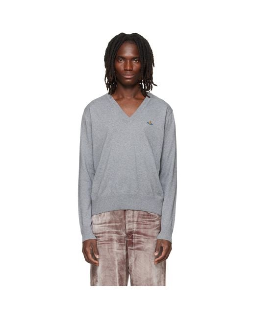 Vivienne Westwood Gray Mark V-Neck Sweater for men