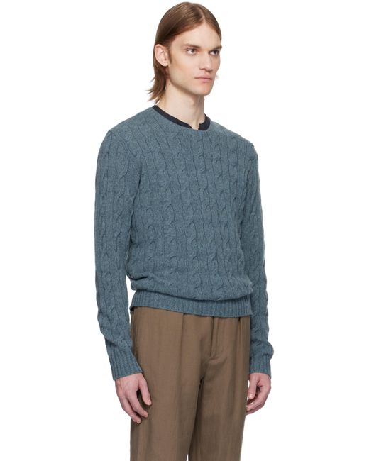 メンズ Ralph Lauren ブルー ケーブルニット カシミヤ セーター Blue
