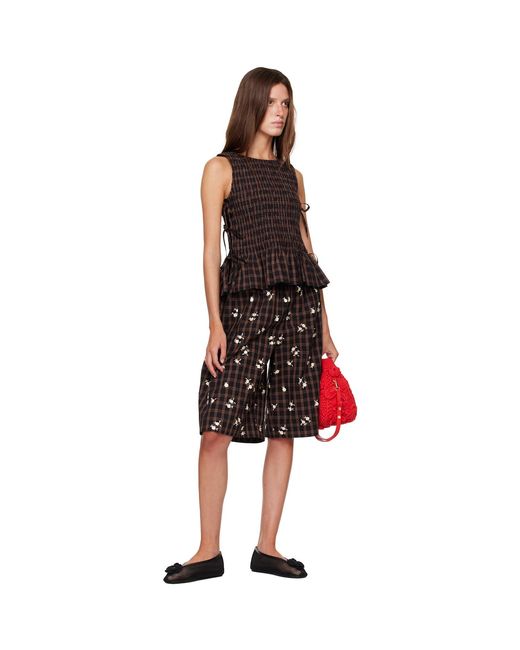 Ganni Black Printed Check Shorts