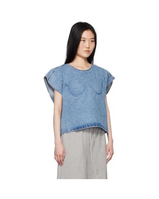Pushbutton Blue Bra Point Sleeveless Denim Top