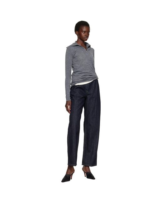 Jil Sander Gray Wool Half Zip Polo