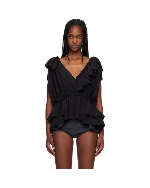 Dries Van Noten Black Ruffled Blouse