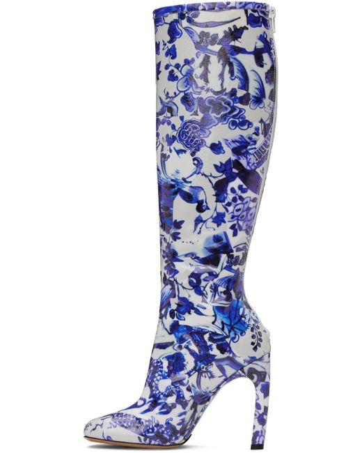 Dries Van Noten White & Blue Structured Tall Boots